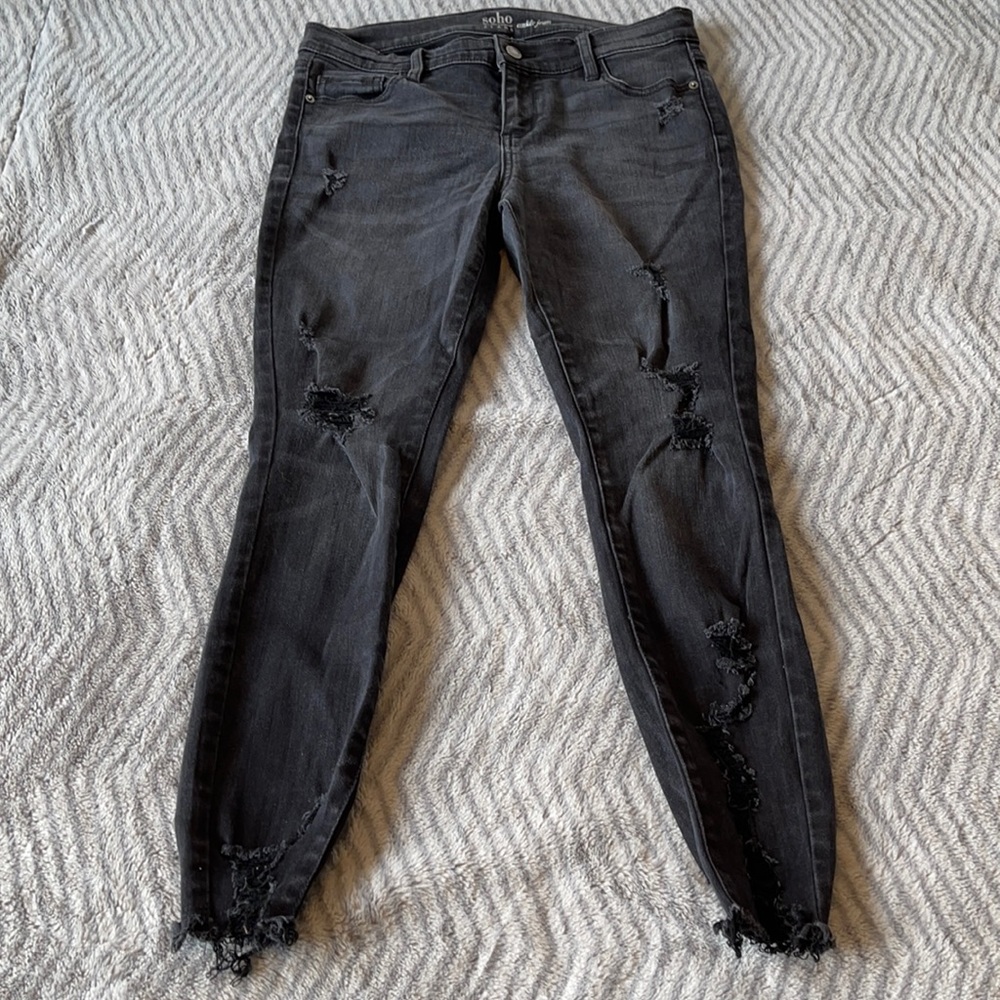 Off Black Skinny Ripped Ankle Jeans